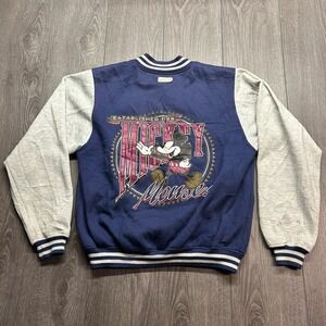 Vintage 90s Mickey Mouse Varsity Bomber Jacket Small Navy Gray Mens S